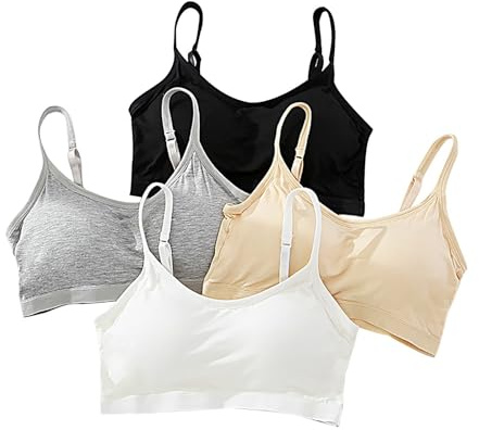 4-pack tränings-BHS för tonåringar och flickor, bekväm stretch-bralett, vadderad sport-bh av bomull för stora flickor, svart skjorta barn, svart, 10-12 år