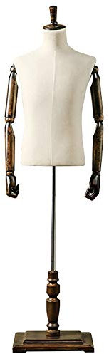 CWCQGH Männliche Schaufensterpuppen Torso mit Holzarm und Sockel Höhenverstellbare Schneiderpuppe Kleidungsdisplay