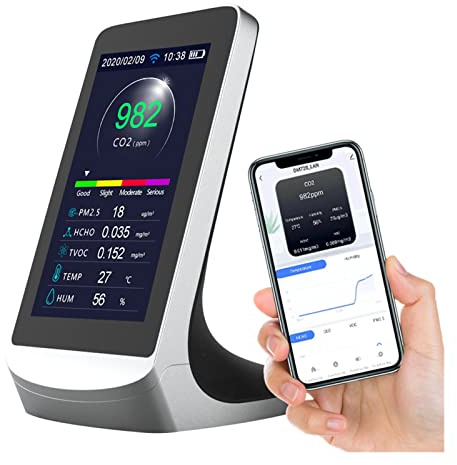 QZCX Medidor Calidad Aire, Monitor de Calidad del Aire DM72B Sensor transmisión de Datos a la aplicación Tuya Detector en Tiempo Real PM2.5 Formaldehído CO2 Gas, para casa y Oficina
