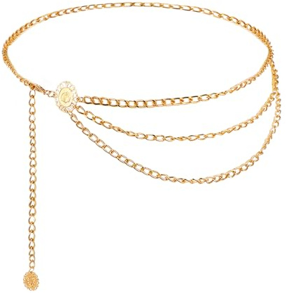 Aysatogc Chain Belt, Body Belly Chain for Women Fashion Adjustable Gold Belts Metal Waist Belt for Women Dress Jeans Trousers Western Accessories for Female Gift for Friends Lover