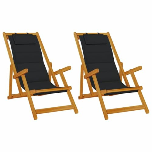 vidaXL Liegestuhl 2 STK. Braun Massivholz Akazie | Stylisches zeitgenössisches Design mit stabilem Holzrahmen, Textilene Stoff für Komfort und Luftzirkulation,