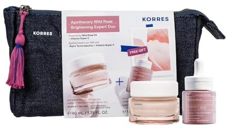 KORRES Apothecary Wild Rose Teint éclatant – Expert Duo Kit de crème de jour 40 ml et booster 2 phases de 15 ml pour un teint doux et un teint uniforme, sans silicone et sans paraben, végétalien
