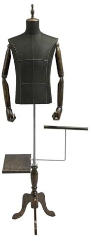 Manichino maschile regolabile in altezza per esposizione alla moda, design retrò, ideale per negozi di abbigliamento e servizi fotografici (nero, M)