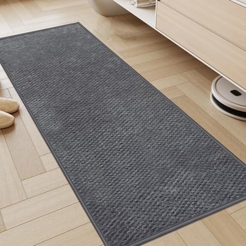 KMVIZI Tapis Cuisine 45x120cm, Chenille Tapis Cuisine Devant Evier, Antidérapant et Lavable, Facile à Nettoyer pour Couloir, Buanderie, Salle de Bains, Passage, Gris