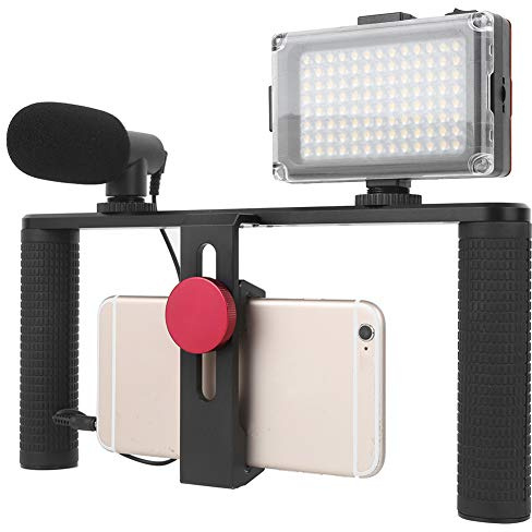 Qukaim Set di supporto per telefono cellulare a due mani, impugnatura stabilizzatore per fotografia e video trasmissione in diretta, stabilizzatore portatile per smartphone, design leggero