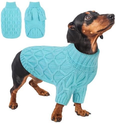 Queenmore liten hundtröja varm med hög elasticitet, kabelstickad chihuahua-kläder för kattunge valp, chihuahua yorkie små raser, sjöblå, XS