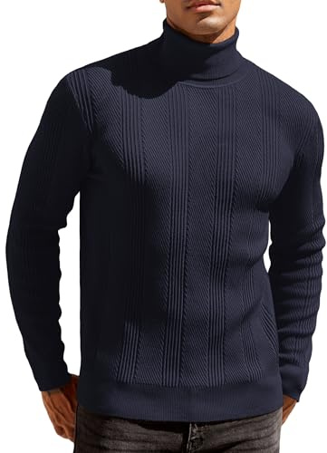 COOFANDY Pull Col Roulé Homme Pull Tricot Côtelé Col Montant Pullover Hiver Chaud Slim Fit Pulls Basique Casual