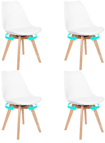 EGGREE Pack de 4 Sillas de Comedor Giratoria, Silla Giratoria sin Reposabrazos, con Las piernas de Madera de Haya Maciza, Blanco