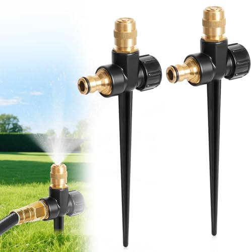 2 aspersores de césped de metal | Aspersor automático de latón con base de púas | Sistema de boquillas ajustables 360° para grandes áreas | Riego para césped, riego de jardín