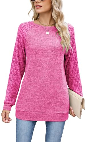 Famulily Lightweight Jumpers for Women UK Long Sleeve Shirts Tunic Tops Loose Fit Ladies Crew Neck Pullover Basic Sweaters S-XXL