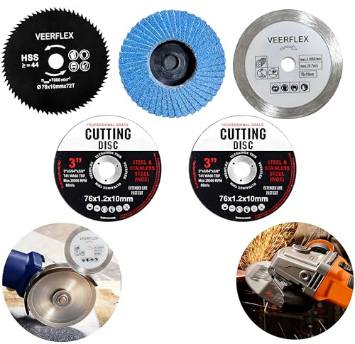 5PCS Cutting Discs, 76mm Metal Angle Grinder Disc for 10mm Bore, Flat Flap Grinding Wheel Milling Tool for Cutting Metal, Stone, Wood, Plastic, Polishing Rough Corners