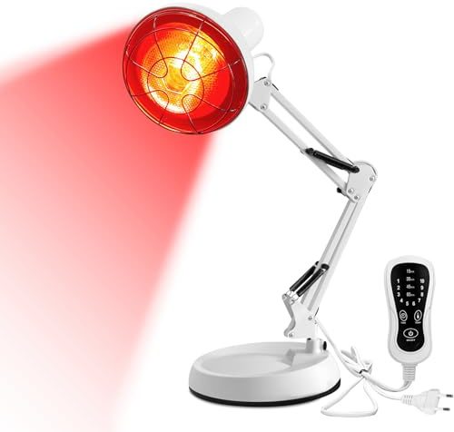Lampada Infrarossi 150W, TERVON 10 Livelli di Temperatura Regolabili con Timer, Lampada A Infrarossi Riscaldante, Lampada Riscaldante per Alleviare Il Dolore