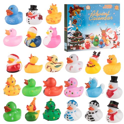 24pcs Rubber Duck Adventskalender - Quietscheenten Baby Badeente Dusche, Badeente Lustig, Badespielzeug, Wasserspielzeug Kinder, Badewannenspielzeug ab 2, Badewannen Spielzeug, Badeente Weihnachten