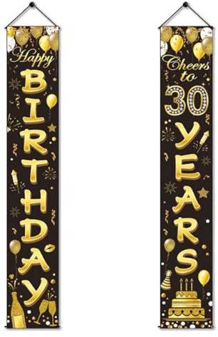 Galenecx Happy Birthday Banner, Schwarz Gold 30 Geburtstag Banner, Happy Birthday Türbanner, Geburtstagsbanner, Geburtstagsfeier Dekorationen, Geburtstag Party Dekoration für Mann Frau