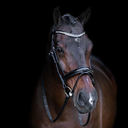 Imperial Riding Zaumzeug IRH mit englischem Reithalfter, Strass-Stirnband und gepolstertem Genickstück, Leder, Schwarz-Kristall, Full