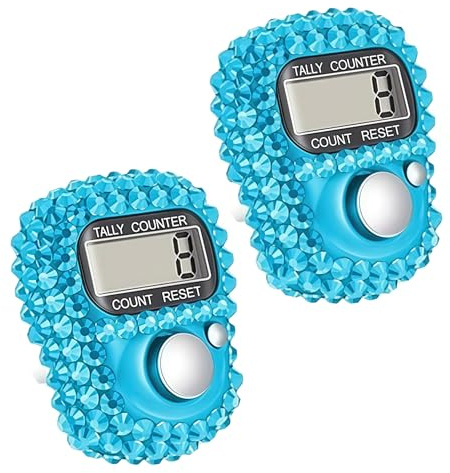 2 contadores electrónicos azules de dedos, práctico contador de clicker de dedos, pantalla digital portátil, mini contador de vueltas reajustable para artículos de golf, accesorios de punto de vuelta