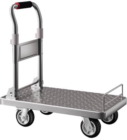 QYMYOZ Klappbarer Plattformwagen, Schwerlast-Schubwagen mit Bremsen und abnehmbarem Schutzgeländer, tragbarer Wagen für Lager, Schule (28,7 x 18,8 x 32,2 Zoll/73 x 48 x 82 cm)