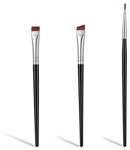 3 Pcs Eyeliner Brush Set, Ultra Thin Angled Brush Precision Fine Point Eyeliner Brush Flat Eyebrow Brush, Synthetic Bristles Eye Makeup Tool for Women