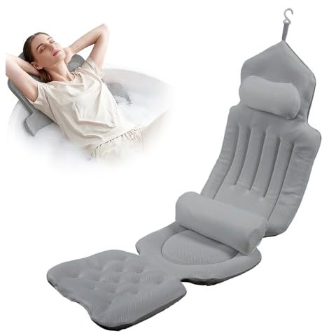 Full Body Bath Pillow for Head &Neck,Bath Cushion with Remov Lumbar Pillow | 4D Air Mesh Spa Bath Cushion for Head,192 Powerful Suction Cups,Bath Pillow for Bathtub,Tub Pillow Fits All Bathtub (Gray)