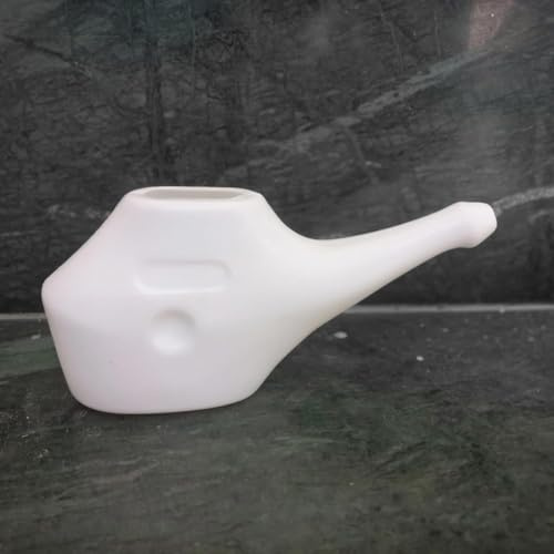 HEALTHANDVEDA™ Plastic Neti Pot for Nasal Cleansing with 10 Neti Salt | Compact and Travel-Friendly Design | Natural Treatment for Sinus, Infection and Congestion (White)