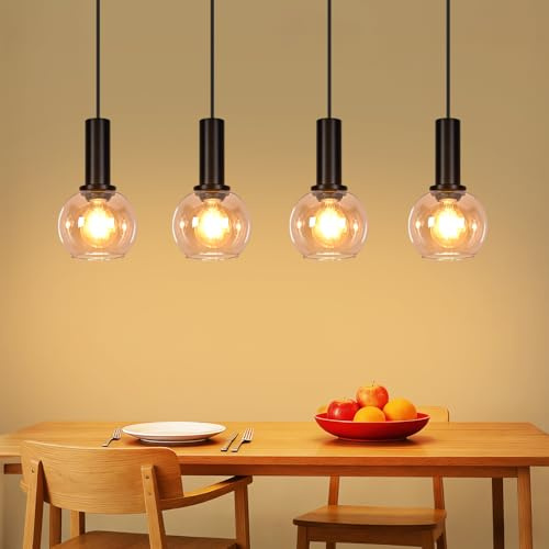CBJKTX Pendelleuchte Esstisch Hängeleuchte Glas Hängelampe Vintage 4 | Flammig Esszimmerlampe Hängend Retro Esstischlampe Höhenverstellbar E27 Pendellampe Esszimmer Wohnzimmer(ohne Leuchtmittel)