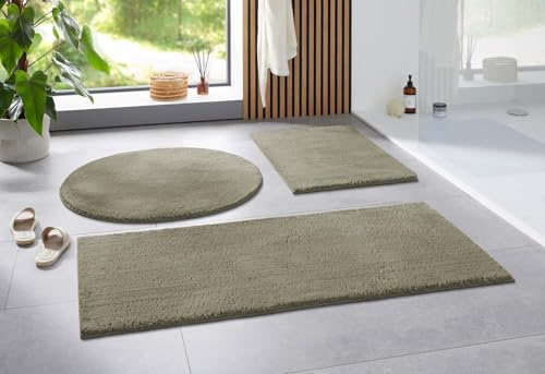 Taracarpet Badematte Uni Boho rutschfest, waschbar, Badezimmer-Teppich, Bad-Vorleger, WC Deko, Duschvorleger für Dusche und Badewannen weich und als Set kombinierbar New Grün 050x080 cm