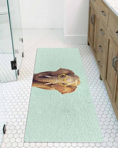 Sunglasses Elephant Shower Mat Non Slip Bathtub Mat Retro Funny Elephant Green Background Bath Mat Soft Loofah Shower Mats for Shower Tub Bathroom Quick Drying Foot Mat, 16x40 Inch