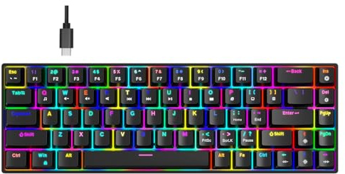 YUEHISY Mechanische Tastatur mit 68 Tasten, Kabelgebundene Kompakte Gaming-Tastatur mit Braunem Schalter, RGB-Hintergrundbeleuchtung, 19 Modi, für Computer-Laptop