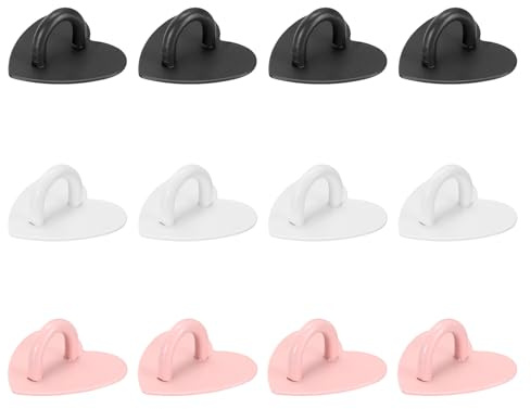 sourcing map 12Pcs Phone Ring Holder (1x0.9 Inch) - Adhesive Heart Shaped Phone Finger Grip Hook Smartphones Keychain Ring Charm Loop for DIY Tablet Case Accessories, Black/White/Pink