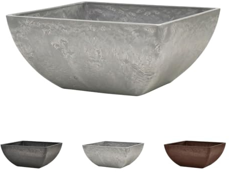 Klocke Ecostone Pflanzschale ECO704 - Quadratische Dekoschale in Stein-Optik - Nachhaltiger Kunststoff mit 70% Recycling-Anteil - UV-beständig und Wetterfest (Ø 30 cm x 30 cm Höhe 15 cm - Grau)