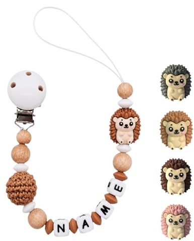 Individuell gestaltetes Babygeschenk personalisiertes Schnullerkette mit Namen für Mädchen oder Junge Baby Geschenk personalisiert zur Geburt & Taufe (Igel)