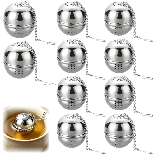 10 Stück Teeei für Losen Tee Durchmesser 4,5 cm Teesieb Silber Edelstahl | iederverwendbar Leicht zu Reinigen Teefilter mit Kette Sieb Teebehälter zum die Meisten Tasseteekanne
