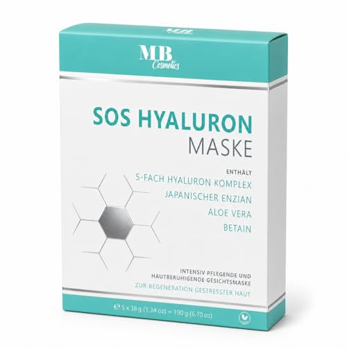 Hyaluron Membranmask – 5x hyaluronkomplex med aloe vera, japansk gentian, glycerin och betain – lugnande vegansk ansiktsmask för stressad hud och glas skinglans av MB COSMETICS