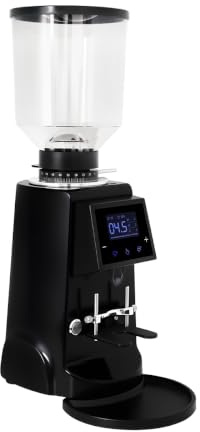 ROASTLY CK74 Elektrische On‑Demand Espressomühle – Scheibenmahlwerk mit stufenloser Mikrometer‑Skala (Skalenring), Touch‑Digitaldisplay mit Timer & Einzel-/Doppeldosis, höhenverstellbarer Siebträgerha