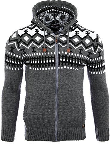Reslad Herren Grobstrick Norweger Pullover Winter Strickjacke Kapuzenpullover RS-3104