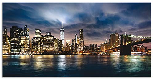 ARTland Wanddeko Wandbild Alu Verbundplatte für Innen & Outdoor Bild 100x50 cm Städte USA Amerika New York Skyline Nacht Manhattan Hudson River T0WB
