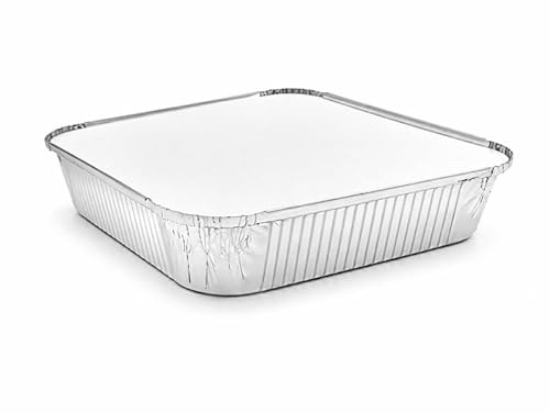 Ayn Al Madina 200 Heavy Duty Aluminum Foil Food Storage Containers with Lids, 2100ML - 9x9x2 (23.9 x 23.9 x 5cm), Mini Loaf Pans, Oven Trays - Food Container for Meal Prep & Takeaway