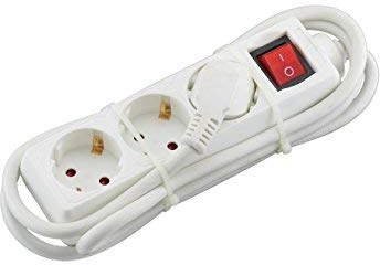 Bases Múltiples Confort y Seguridad - Regleta con 3 enchufes, protección contra sobretensiones, 3 Tomas or, Cable de 3 MTS, Color Blanco y Corrientes con Interrupt