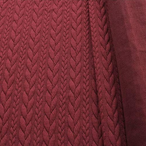 STOFFKONTOR Jacquard Strick Jersey Stoff Meterware mit Zopfmuster, Weinrot
