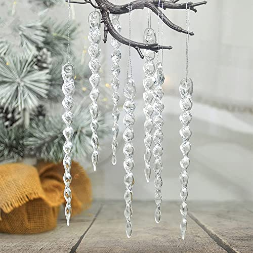 DAHI 25pcs Icicle Ornaments Clear Plastic Icicle Christmas Ornaments Acrylic Clear icicles for Christmas Tree Decoration (5.2inch-Icicles Ornament)