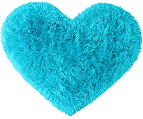 sourcing map Faux Fur Sheepskin Area Rugs, Heart Shaped Shaggy Fluffy Rug for Sofa Living Room Bedroom Floor - Soft Deep Pile Plush Carpet Non Slip, 70 x 90cm/2.3x3ft Blue