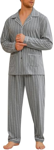 iClosam Pyjama Hiver Homme à Carreaux Pyjama Coton à Manches Longues Ensemble de Pyjamas 2 Pièces avec Bouton Loungewear Col V Confortable d'automne Et d'hiver