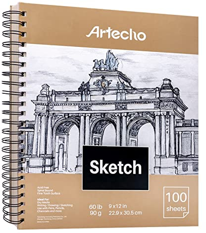 Artecho Skizzenbuch A4, 100 Blatt, 90g, Weiß, 22,9 x 30,5 cm Zeichenblock, Skizzenpapier zum Zeichnen mit Bleistift, Kohlestift und Marker.…