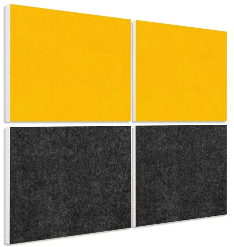 platino24 Akustipaneele 4 Elemente Colore Rechteck 825 x 550 x 50 mm Sonnengelb + Anthrazit I Schallabsorber aus Basotect ® G+ mit Akustikfilz I Schalldämmung Wand & Decke I Akustikelement Wandpaneel