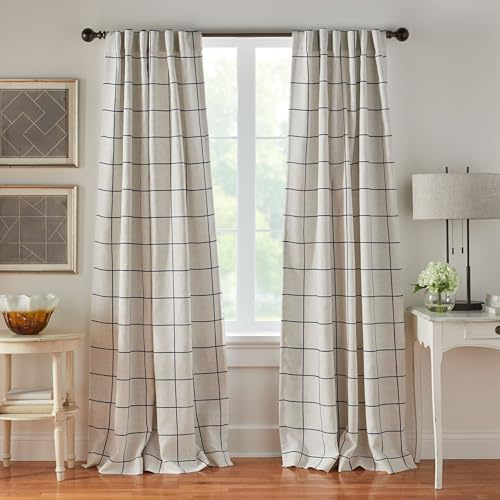 Elrene Home Fashions Brighton Fenstervorhang, Schottenmuster, Verdunklungsvorhang für Fenster, für Wohnzimmer und Schlafzimmer, mit Stangentaschen, 132,1 x 213,4 cm, Indigo, 1 x Vorhang
