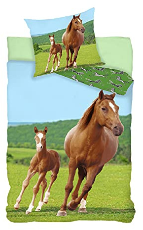 Horse Bed Linen Set, Duvet Cover 140 x 200 cm, Pillowcase 65 x 65 cm, 100% Cotton