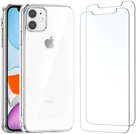 NEW'C Hülle für iPhone 11 Ultra Transparent Silikon Weiches TPU Gel und 2 × Panzer Schutz Glas für iPhone 11