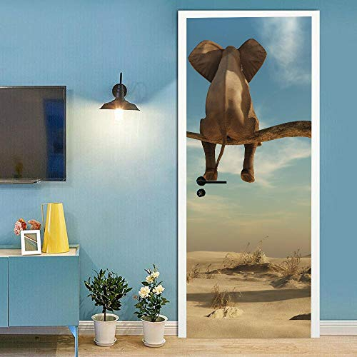 3D Türaufkleber 90x200cm Türtapete selbstklebend Fototapete Türpanel Türposter Türfolie Türsticker PVC Wasserfest Wandbild Wandaufkleber Für Wohnzimmer kinder bad Schlafzimmer, Elefant