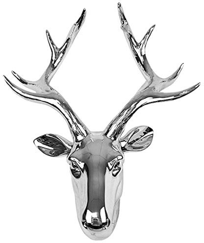 YTOOZ Skulptur Hirschkopf Wand Wohnzimmer Anhänger Dekoration Harz Silber 3D Stereo Statuen (Größe: M) Neuheit Geschenk