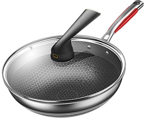 FGJKKRMI Sartén Wok Antiadherente De Acero Inoxidable De 12,6 Pulgadas con Tapa, Wok De Panal Salteado, Sartén De Wok De Cocina, For Estufas De Gas, Inducción, Estufa Eléctrica, Apta For Lavavajillas